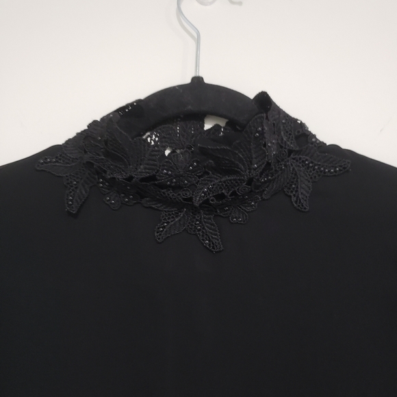 Zara Basic High Neck Ballon sleeves sheer Blact Top Size Small - Picture 12 of 13